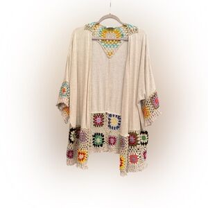 Umgee USA Multicolor Crochet Detail Cardigan Cotton/Linen Blend